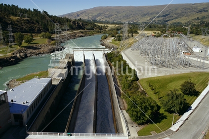 Looking down the spillway at Roxburgh Hydro Electric Power station.  See also similar image 101261_2258