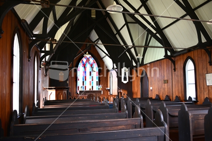 Detail of interior structure of the historic Waimate North Parish, Bay of Islands, Northland.