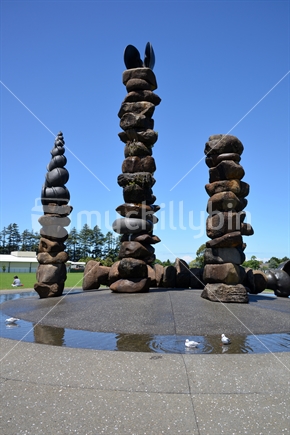 Stone and bronze water feature in the Public domain at Kerikeri