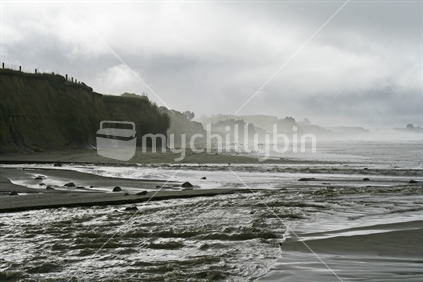 A stormy day on Moeraki beach, Otago, New Zealand.