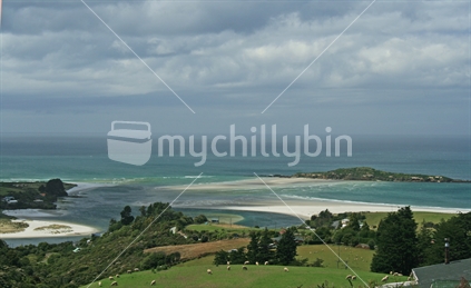 View of Taieri river Mouth and Moturata Island.