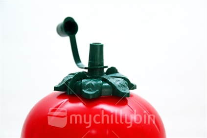 Close up of lid on a Tomato shaped sauce bottle