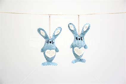 Two Blue Easter Bunny Decorations