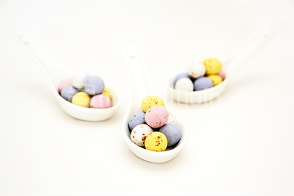 Small Coloured Easter Eggs served on 3 spoons