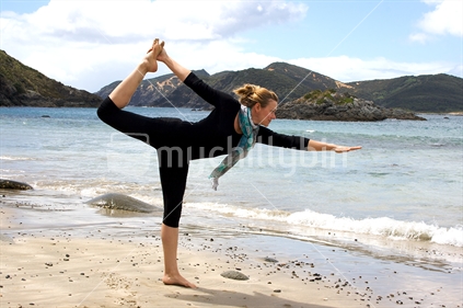 Yoga at the beach, Northland, North Island