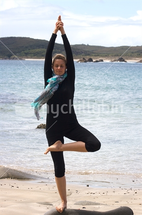 Yoga at the beach, Northland, North Island