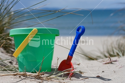 Bucket and spade at beach