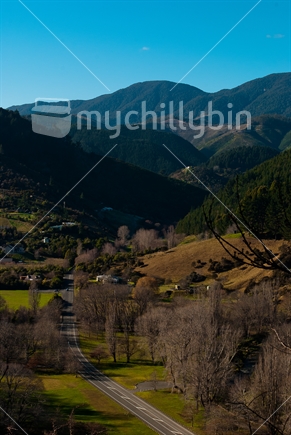 Maitai river valley in Nelson from the top of Centre of New Zealand