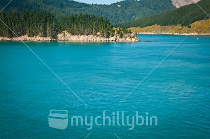 Turquoise water with an inlet in the background, Marlborough Sounds