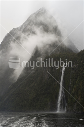 Milford Sound waterfall.