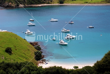 Boats anchoring, Bay of Islands, Northland, New Zealand