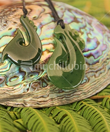 Pounamu pendants and Paua shell 
