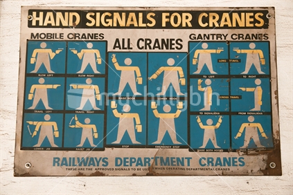 A fun old Railways Department poster with hand signals for use with cranes. 