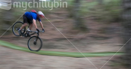Abstracted bike/cyclist at Woodhill forest near Auckland (motion blur background and rider)