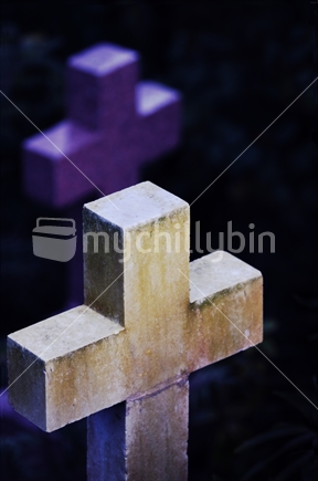 Cross shaped Gravestones in cemetery