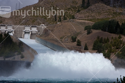 Water spilling at the Benmore Dam in Otago