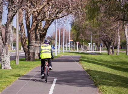 Cyclist on a Palmerston North cycle track