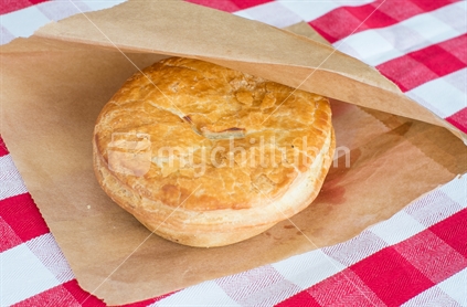 A Meat Pie in paper bag.