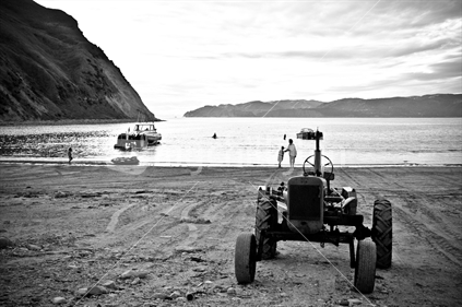 Tractor waiting on the beach