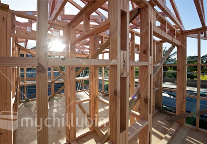 Timber framing in residential home, unfinished