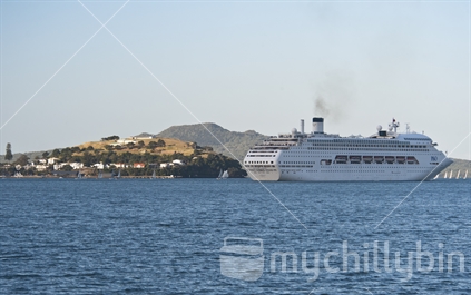 Cruise ship departing Auckland Harbour