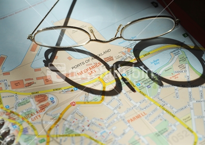 Auckland City map and glasses