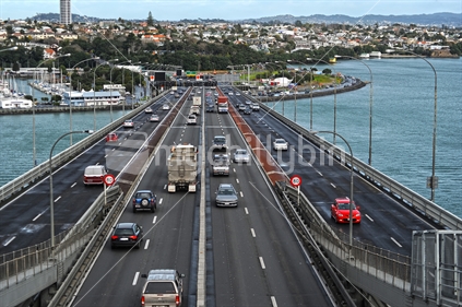 Traffic on Auckland Harbour Bridge, New Zealand