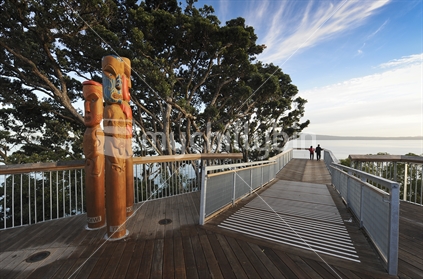 Maori carvings near viewing platform, Achilles Point, St Heliers, Auckland.