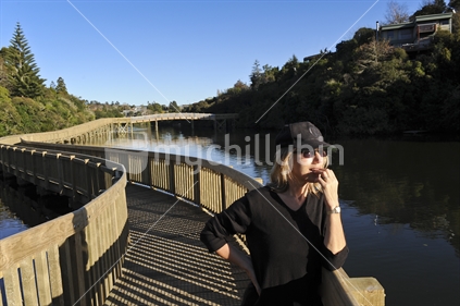 Young woman on Orakei bridge