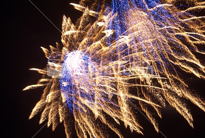 Public fireworks display on Wellington Harbour, New Zealand.