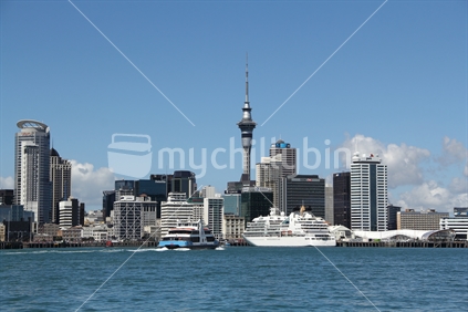 Auckland cityscape and boats from the Waitemata Harbour