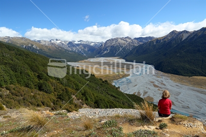 The mountains and headwaters of the Waimakariri River, Arthur's Pass, from Bealey Ridge
