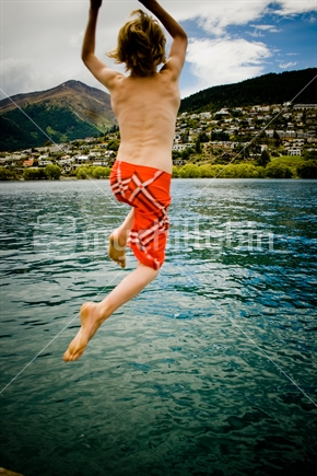 Jumping into lake, Queenstown