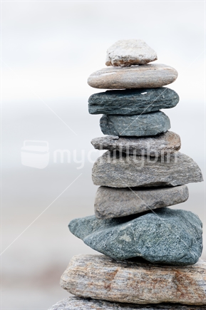 Peaceful and harmonious stack of New Zealand rocks.