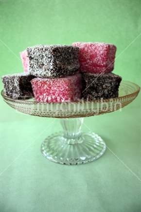 Plate of Chocolate and Strawberry Lamingtons