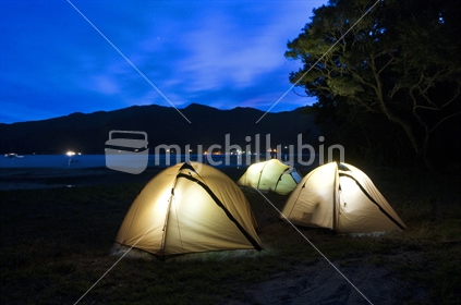 Camping, Queen Charlotte Sound, New Zealand