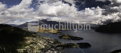 Queenstown including rainbow and the coal-burning Earnslaw, New Zealand