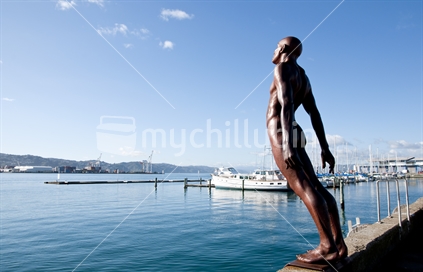 Iconic Wellington statue of the diver by Wellington Harbour: 
Solace in the Wind, by sculptor Max Patte.