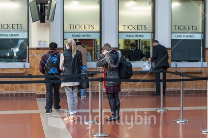 Wellington railway station - people queueing to buy tickets 