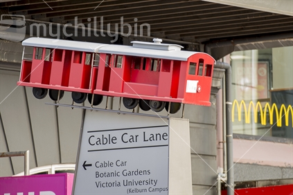 Colourful street signs with icons and information in Wellington City, including the buzzy bee, the train and the cable car ... to see more search 'street sign icon'