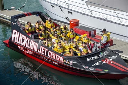 Adventure Tourism In Auckland Showing Passengers On The Auckland Jet Central Boat Being Briefed Prior To Departure