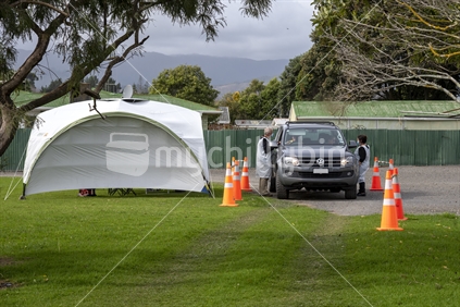 Temporary "Drive-in" medical centre for giving flu injections in Otaki during the Stage IV lockdown