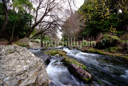 River flows in Autumn near Hastings, Hawkes Bay, New Zealand
