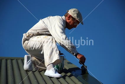 Professional cutting in on roof before spraying