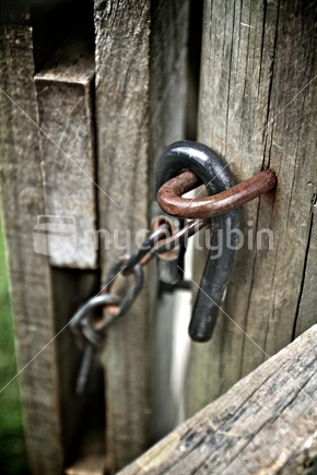 Latch and chain of a farm gate