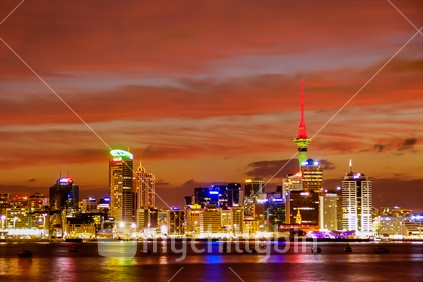 Auckland City in evening (semi abstract, no detail in whites)