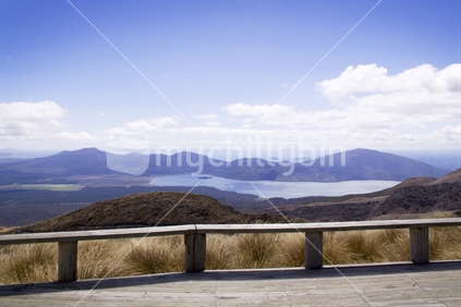 View from Ketetahi Hut over Lake Rotoaira in Tongariro National Park, New Zealand. 