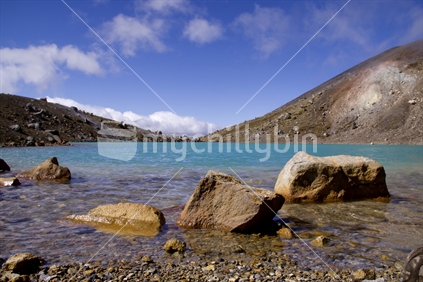 One of the three Emerald Lakes in the Tongariro National Park, New Zealand. 
