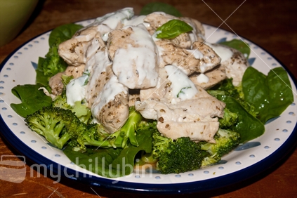 A chicken and broccoli dish