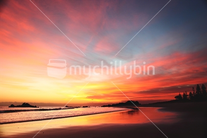 The Otherside of Twilight.
A pre dawn image taken at about 4:30am mid summer. This stunning landscape truly captures the vibrant colours seen just before the sun breaks the horizon. Shot on New Zealand's Mount Maunganui beach looking back towards Papamoa.